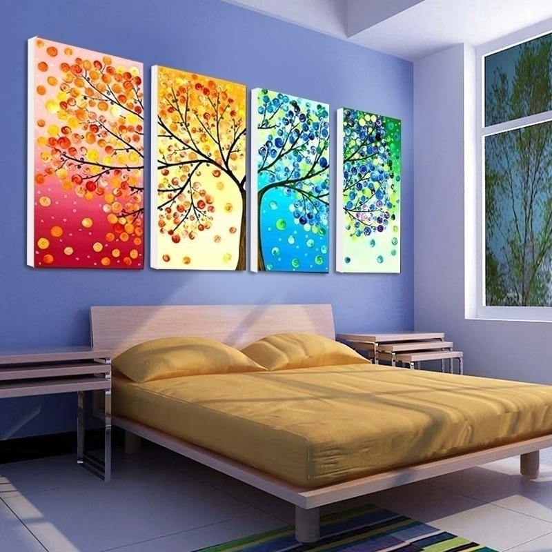 Four Season Lucky Life Tree Canvas Painting Plant Abstract Wall Art Print Poster Canvas Art Wall Pictures for Living Room Decor - Kala Mindfulness