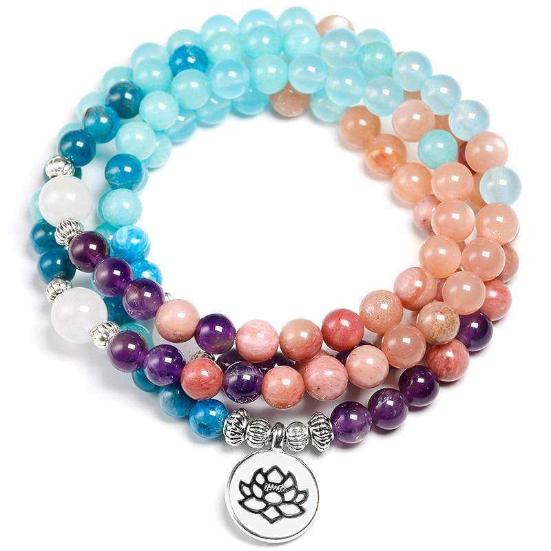 Apatite With Rhodochrosite Natural Stone Meditation Mala 108 Beads Handmade Yoga Bracelet Women Men Charm Jewelry - Kala Mindfulness